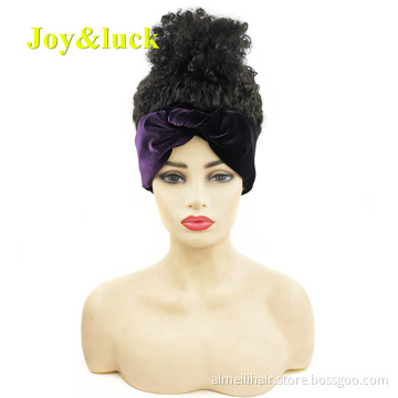Wholesale Wigs Ladies Head Band Dark Purple Hairband Headband Wigs for Black Women Natural Afro Short Curly Synthetic Hair Wigs